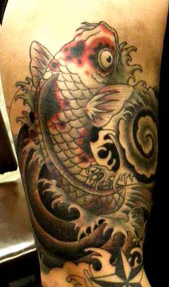 Cool Koi Japanese Tattoo Design In Hand. Cool Koi Japanese Tattoo Design In